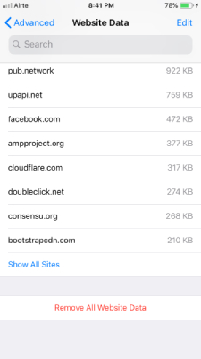 Remove all website data on iPhone