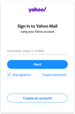 Sign into Yahoo mail using browser process