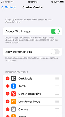Control Centre iOS 15