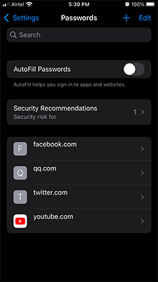 Passwords iOS 15
