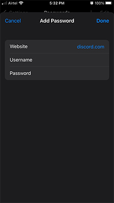 Add Password in Setting on iPhone
