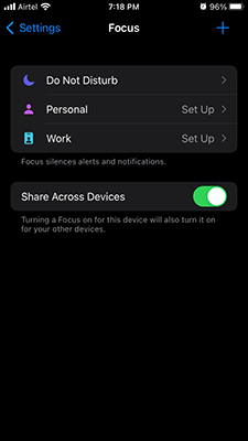 Enable Focus feature on iPhone