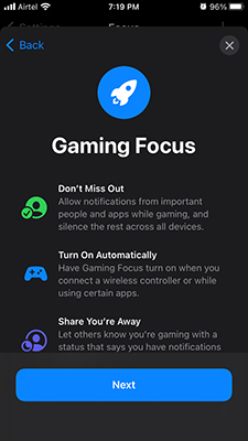 Gaming Focus in iOS 15